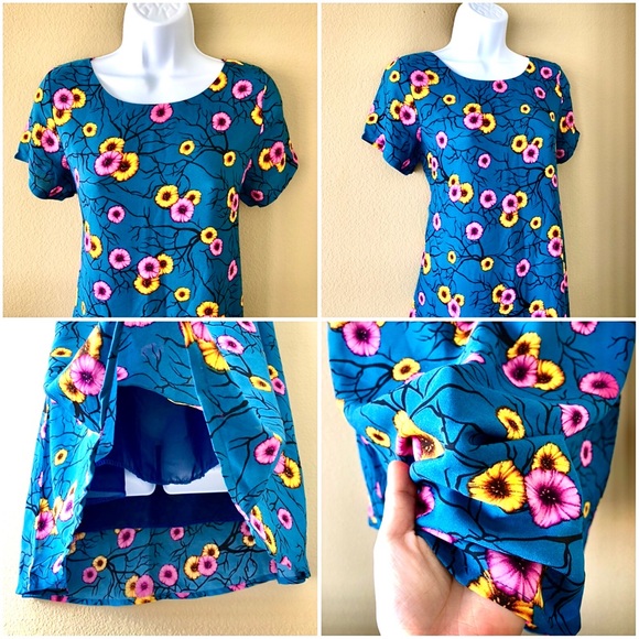 MANGO⚡️Teal Floral Flowy Shift Dress_S (Size 6) - Picture 3 of 6